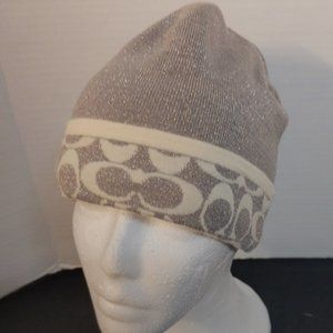 Authentic COACH Merino wool silver & cream winter toque hat beanie